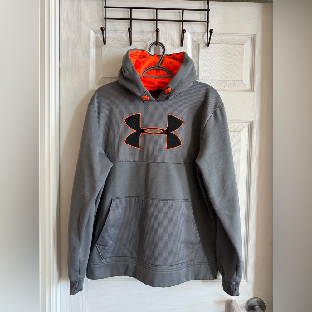 Under Armour Men's Fleece Charcoal and Neon Orange Hoodie